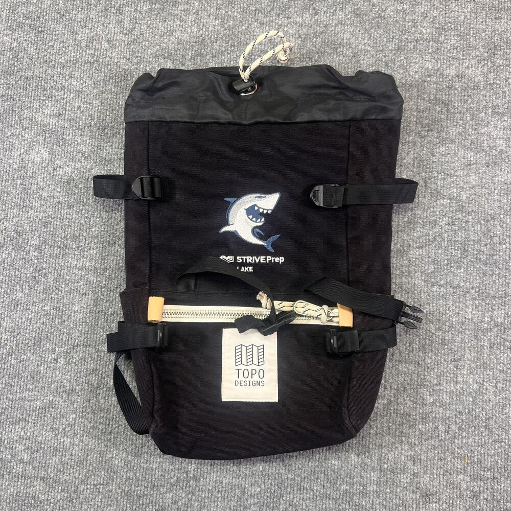 Topo Designs Backpack Mens Medium Black Shark Logo STRIVE Prep Nylon Bag